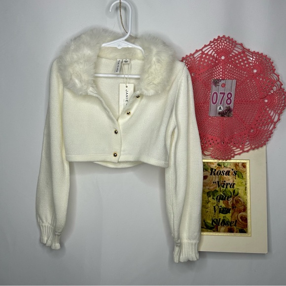 NWT Janie and Jack Faux Fur Collar Cardigan Size 5 - Picture 2 of 8
